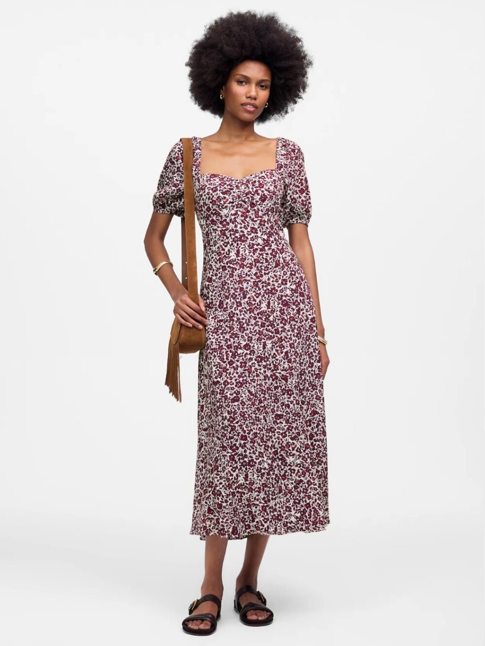 Madewell Puff Sleeve Sweetheart Midi Dress in Floral  Women's Size 12